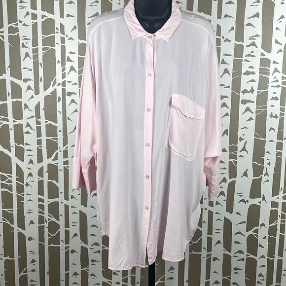 Anthropologie Sam & Lavi Pink Oversized Dolman Sleeve Button Up Shirt L - Picture 1 of 8